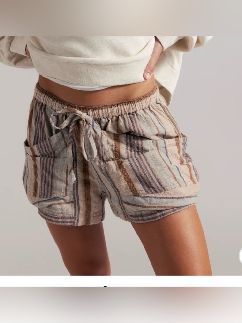 Free People Good Fortune Striped Shorts XS Washed Blue Combo New With Tags